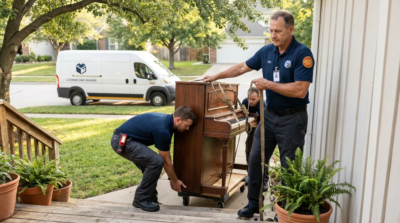 Licensed piano movers securing grand piano in Burkburnett, TX