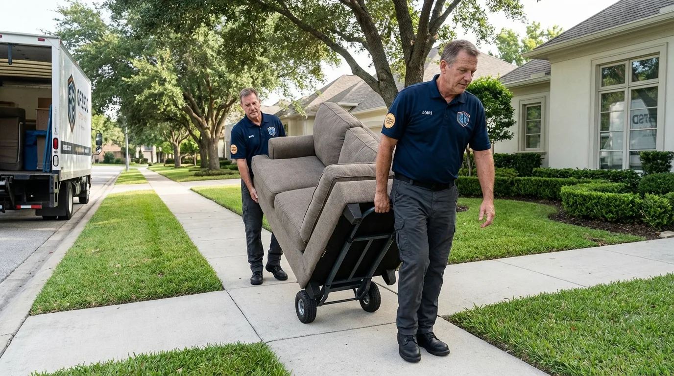 Local residential moving crew loading furniture in Burkburnett, TX
